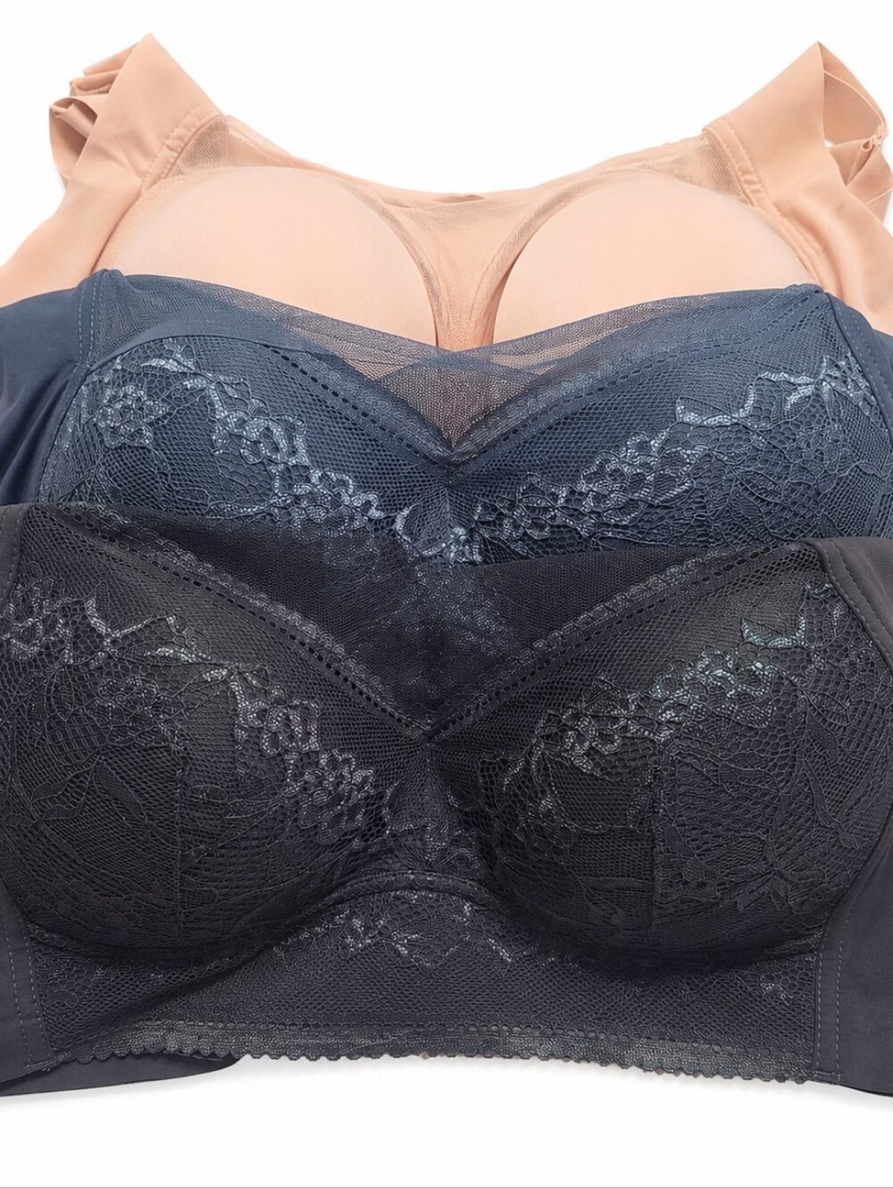 NWT ZenChic 3-Pack Wireless Full Coverage Lace Bras Size XL